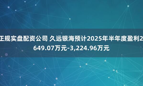 正规实盘配资公司 久远银海预计2025年半年度盈利2,649.07万元-3,224.96万元