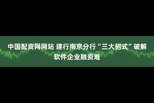 中国配资网网站 建行南京分行“三大招式”破解软件企业融资难